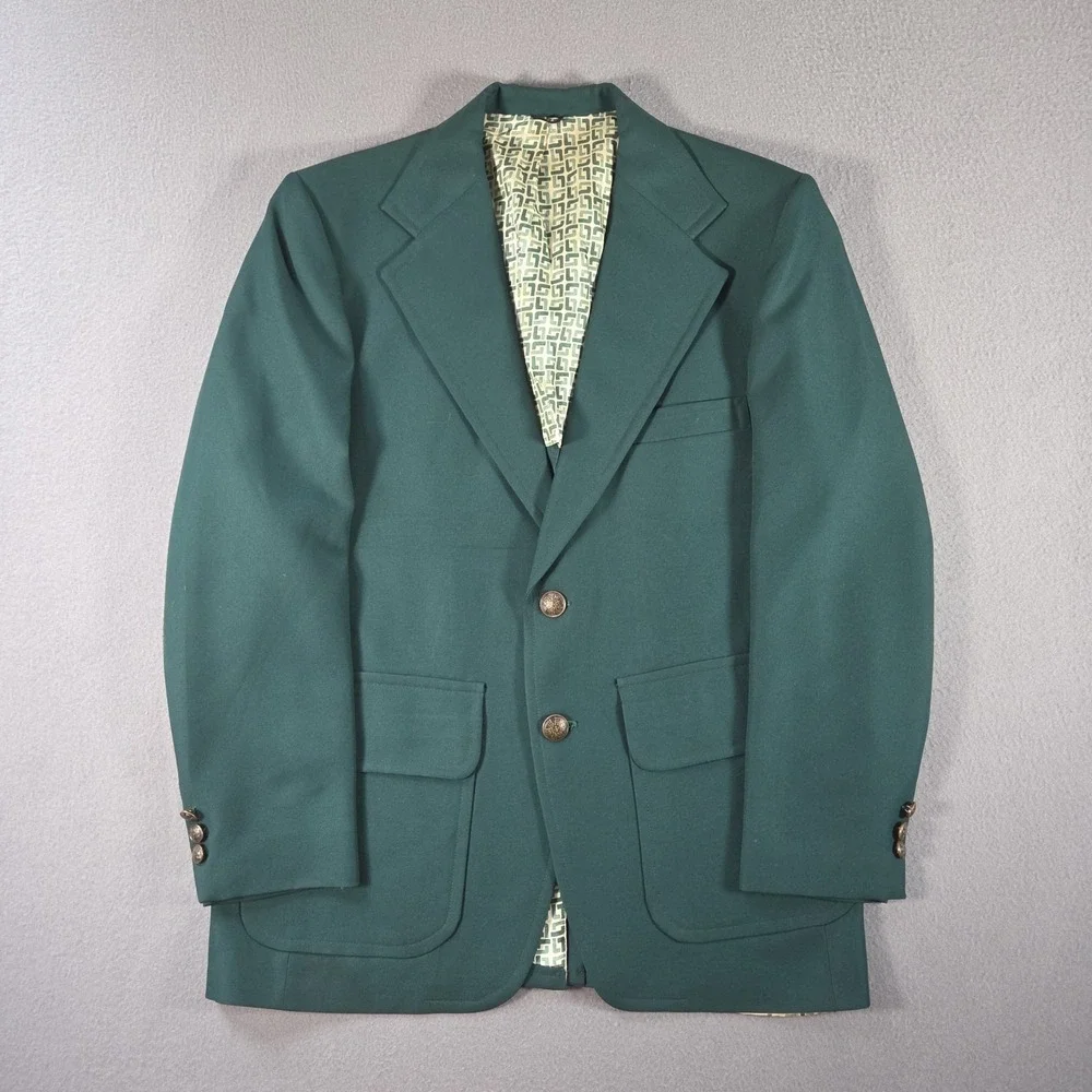 Vintage Leisure Suit Jacket Mens 40R Green JCPenney 70s Disco Mod Blazer